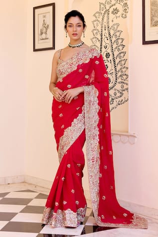 Osaa By Adarsh Red Embroidered Saree With Blouse 
