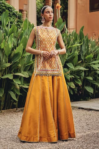 Ajiesh Oberoi Noorvi Mustard Skirt Set 