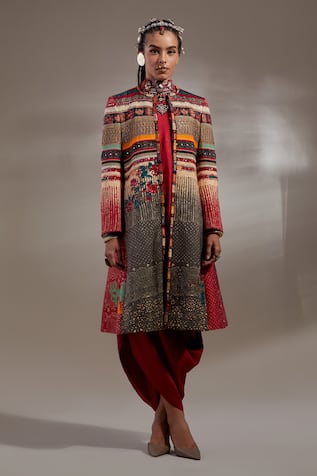 Aseem Kapoor Hina Pattern Trench Coat & Dress Set 