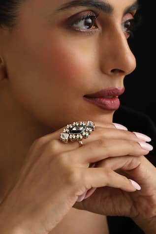 Green Kundan Adjustable Ring 