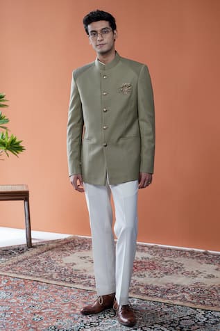 Philocaly Virang Pintuck Shoulder Panel Bandhgala 