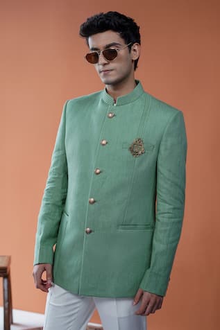 Philocaly Shyamal Linen Pintuck Bandhgala 