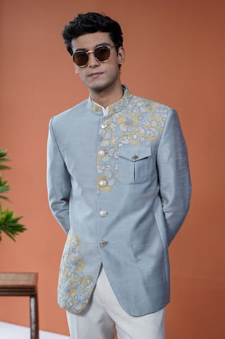 Philocaly Zardneel Floral Embroidered Bandhgala 