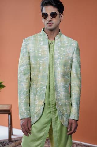 Philocaly Neerja Floral Printed Open Indo Bandhgala Jacket 