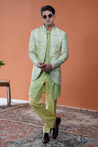 Philocaly Neerja Set Floral Open Bandhgala & Pintuck Kurta Set 