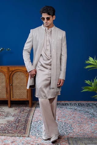 Philocaly Pardaaz Set Sequin Embroidered Bandhgala Jacket & Kurta Set 