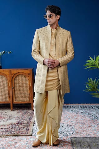 Philocaly Tejav Mirror Work Bandhgala Jacket & Kurta Set 