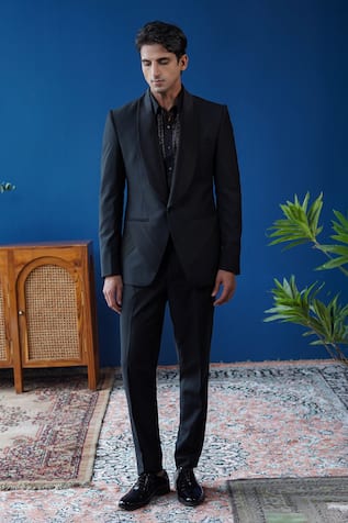 Philocaly Noctis Shawl Lapel Diagonal Pintuck Tuxedo 