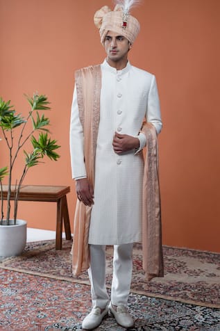 Philocaly Doriyaar Geometric Criss-Cross Sherwani Set  