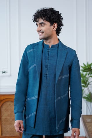 Philocaly Ambar Linen Notch Collar Bundi  