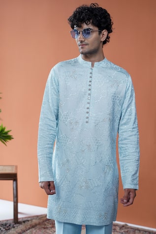 Philocaly Nilvar Embroidered & Cut Dana Silk Kurta 