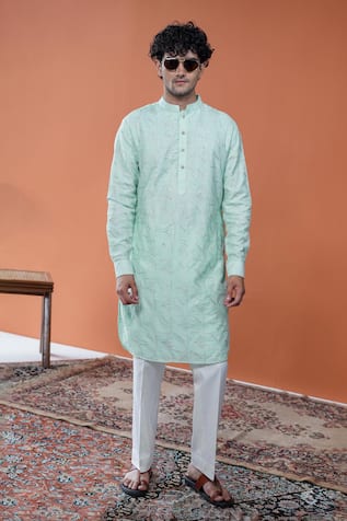 Philocaly Taazgi Pitta Embroidered Silk Kurta With Round Hem 