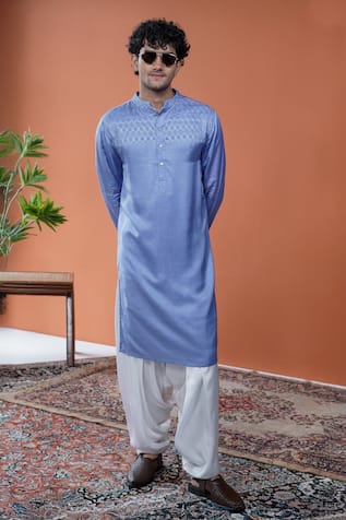 Philocaly Sagar Linen Satin Embroidered Kurta 