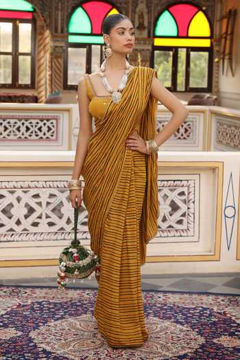 Amoree by Shikha Chaudhry Hand Block Print Saree & Blouse Set 