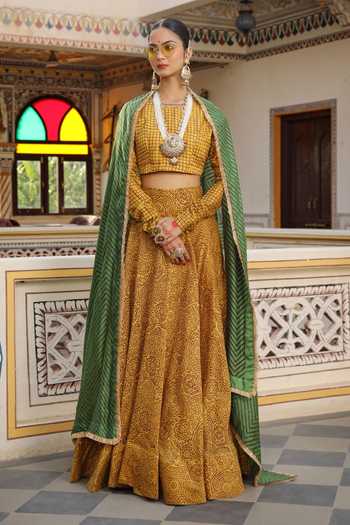 Amoree by Shikha Chaudhry Hand Block Print Lehenga Set 