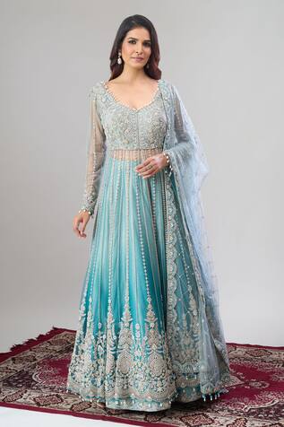 Alaya Advani Hand Embroidered Blue Anarkali Lehenga Set 
