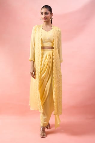 Alaya Advani Floral Embroidered Cape & Draped Skirt Set 