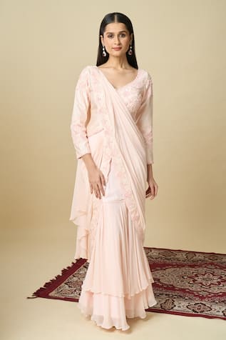 Alaya Advani Pre-Draped Layered Saree With Embroidered Top 