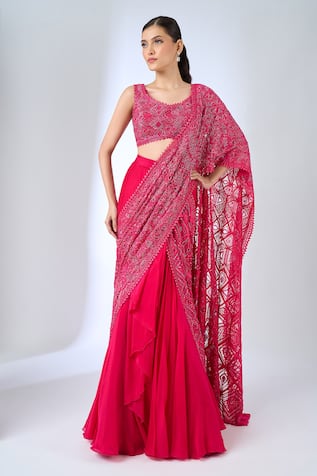 Ritika Mirchandani Sawyer Embroidered Half Lehenga Saree With Blouse 