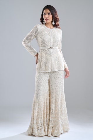 Ritika Mirchandani Ivory Embroidered Kurta & Gharara Set 