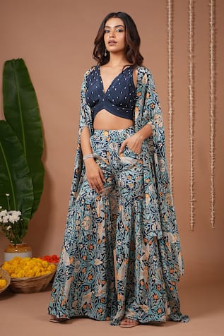 Ahi Clothing Floral Print Jacket & Sharara Set 