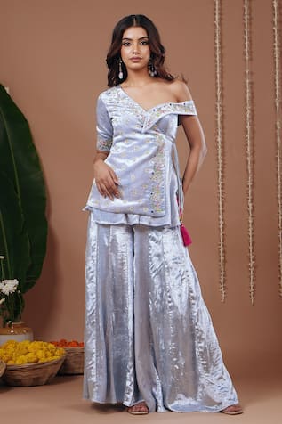 Ahi Clothing Floral Embroidered Jacket & Palazzo Set 