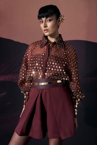 Pankaj & Nidhi Araqui Umber Gleam Shirt And Skorts 