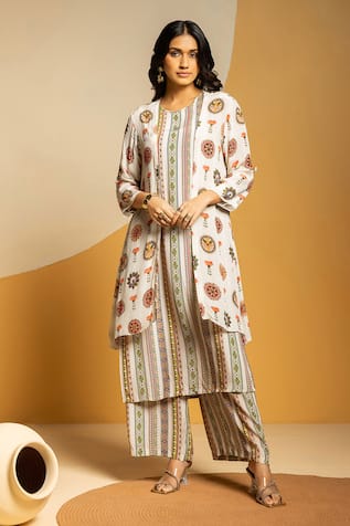 Soup By Sougat Paul Taarani Printed Kurta Pant & Embellished Jacket 