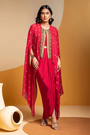 Soup By Sougat Paul Taarani Drape Dress & Embellished Cape 