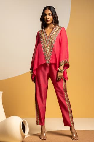 Soup By Sougat Paul Taarani Embellished Asymmetric Top & Pant Set 