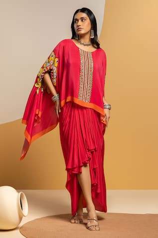 Soup By Sougat Paul Taarani Embellished Kimono Top & Drape Skirt 