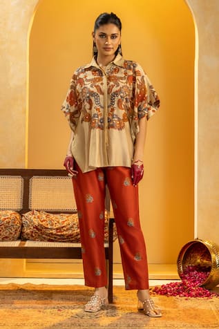 Soup By Sougat Paul Rangtara Embellished Shirt & Printed Pant Set 