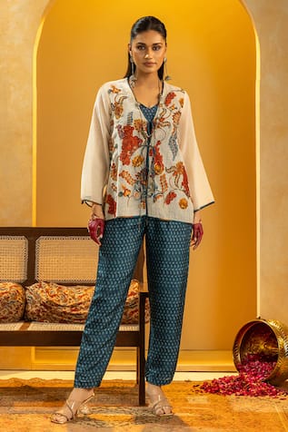 Soup By Sougat Paul Rangtara Applique Zari Sequins Top & Pant Set 