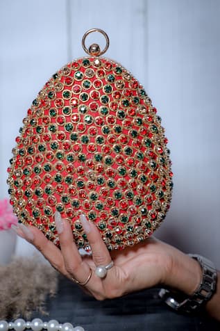 Nazaakat By Samara Singh Embellished Oval Clutch with Detachable Sling 