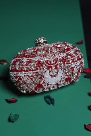 Nazaakat By Samara Singh Embroidered Pearl & Bead Clutch 