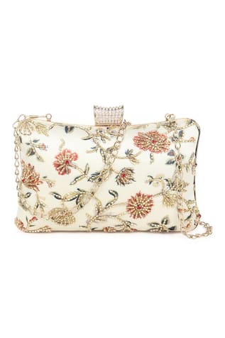 Nazaakat By Samara Singh Floral Embroidered Clutch With Detachable Sling 