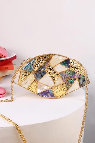 The Tan Clan Quinn Multicolor Brass Clutch 