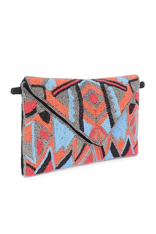 Nazaakat By Samara Singh Geometric Bead Embellished Flap Bag 