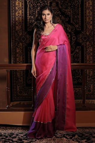Vana Ethnics The Gulabo Organza Satin Saree With Blouse 
