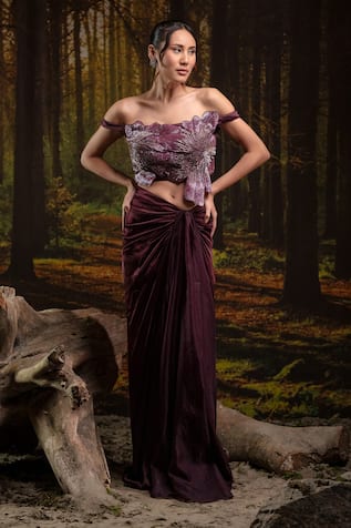 Harshita Jain 3D Hand Embroidered Blouse With Draped Skirt 