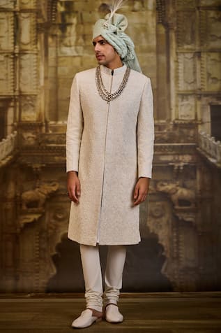 Nitika Gujral Raw Silk Embroidered Sherwani With Churidar 