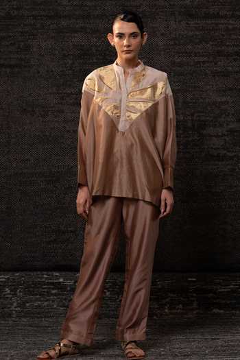 Eeda Silk Chanderi Top With Pant 