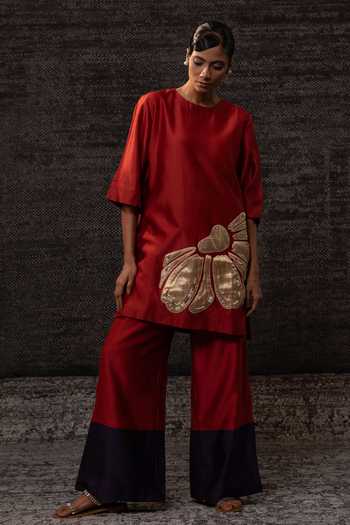 Eeda Chanderi Silk Tunic With Palazzo 