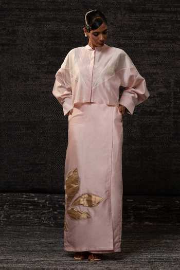Eeda Chanderi Silk Jacket With Skirt 