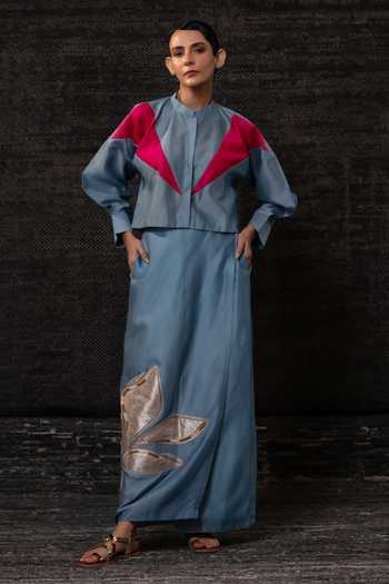 Eeda Color Block Jacket With Skirt 