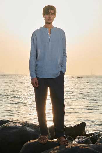 Saphed Sky Linen Shirt Kurta 
