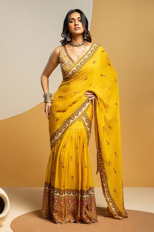 Soup By Sougat Paul Taarani Zari Sequins Pre-Draped Saree Set 