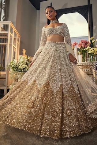 Isa By Dolly Wahal Ombre Gold Embroidered Bridal Lehenga Set 