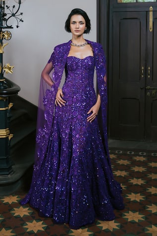 Mishru Cassia Embroidered Gown With Cape 