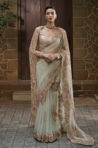 Mishru Odette Embroidered Saree & Cape Set 